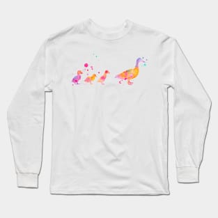 Ducklings Watercolor Painting Long Sleeve T-Shirt